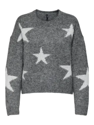 ONLY - ONLAZU LS STAR O-NECK KNT Dark Grey Melange - Gr. - M