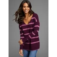 Laura Scott Streifenpullover softer Übergangsstrick mit V-Ausschnitt in lässiger Passform