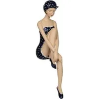 Moritz Dekofigur Retro Badefigur Dame Blau Weiß Punkte Resin H 43 cm, Polyresin Figuren Deko Geschenk Geometrische TierFigur Modern Skulptur