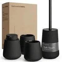 blackswedenhome. Badaccessoire-Set Badezimmer Accessoire Set aus Keramik und Soft Touch Oberfläche, Set, 1 schwarze Toilettenbürste, 1x Seifenspender, 2x Zahnputzbecher, Gummierte Oberfläche