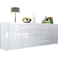 Vladon Sideboard La Paz V2 (Kommode, mit 2 Türen, 2 Schubkästen und 2 Klappen), Weiß Hochglanz/Weiß Hochglanz (200 x 72 x 35 cm)