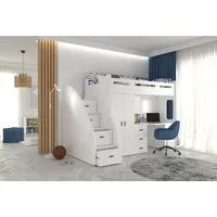thematys Etagenbett 80x200cm mit Treppe, Schrank und Schreibtisch Hochglanz (für Jungen und Mädchen, Jugendbett, Kleiderschrank, Kinderzimmer, 3 in 1, 180cm x 130cm x 259cm)