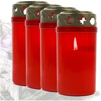 Candelo Grabkerze 4er Set Premium Grabkerzen mit Deckel - Rot Tagebrenner 54 Std (4er Set, 4-tlg), Trauerlicht Gedenk für Friedhof - Friedhofskerze Grablicht Brenner