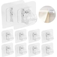 BlingBin Gardinenstangenhalter Gardinenstange Ohne Bohren Vorhang Stange Halterung Selbstklebende, Vorhängen, (1er Set, 10-St., 10x Selbstklebende transparente Gardinenstangen-Halterung), Klebehaken Gardinenhaken für Aufhängen von Vorhängen & Handtuc