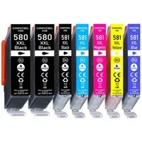 Druckerparadies 7er Multipack für Canon 580 581 XXL Druckerpatronen Set Tintenpatrone (7-tlg., TS8150 TS8151 TS8152 TS8250 TS8251 TS8350 TS8351 TS8352 TS9150)