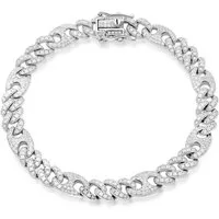 Tony Fein Silberarmband Panzerkaffebohnenarmband 8,5 mm Vollbesetzt Zirkonia Steine Weiß Echte, Made in Italy