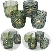 LS-LebenStil Teelichthalter 4´er Set Teelichtgläser Retro Grün 7cm Glas Windlicht (4´er Set Kristall Ornament Windlicht für Teelichter, 4 St., Halter Kerzenständer Tischdeko Kerzenhalter Gläser für Teelichter), 7x7cm, 4´er Set Kristall Ornament Windl