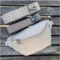 MAONI Bauchtasche Umhängetasche Beige Cord (Bestandteile: 1x Tasche, 2x Taschengurt zum Wechseln), geräumiges Hauptfach