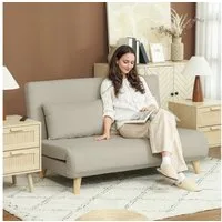 HOMCOM Schlafsofa Schlafsessel, Klappsessel mit Bettfunktion, Klappbarer Relaxsessel in Samtoptik 1 Teile, bis 250 kg belastbar, für Wohnzimmer, Beige