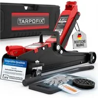 Tarpofix® Wagenheber Hydraulischer Wagenheber 2,5t flach für PKW SUV mit Koffer, max. Hubhöhe: 38 cm, Rot: Flacher Auto Wagenheber 2,5t in Rot mit Koffer