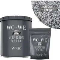WO-WE Bodenfliese Steinteppich Set Marmorkies Bodenbeschichtung W730 2qm, Korngröße 1-4mm, Grau - Grigio Cenere, Set, 25KG Marmorkies + 1,5KG 2k Bindemittel