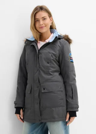 bonprix wasserdichte Funktions-Outdoor-Longjacke mit Kapuze, grau, Gr.56, Praktische Regenjacke mit abnehmbarer Kapuze für Outdoor-Aktivitäten