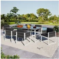 Merax Sitzgruppe aus Seil, (7-tlg., Gartenlounge Terrassenmöbel Gartengarnitur), 6-Sitzer Gartenmöbel-Set mit Sessel & Tisch mit gehärteter Glasplatte