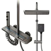 LuxaSteel Duscharmatur Thermostat Duscharmatur Komplettset mit Regendusche, Duschsystem (Komplettset, Armatur mit Thermostat) Duscharmatur mit LED-Beleuchtung & Display, 2 Handbrausen