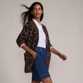 Offener Long-Cardigan aus Wimperngarn, Damen,  Braun, Polyester-Mischung/Nylon-Mischung, by Lands' End