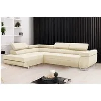 Goldstoff Ecksofa mit Schlaffunktion & Bettkasten - hochwertiges Sofa, Couch mit Schlaffunktion für Wohnzimmer - Schlafsofa - Eckcouch, Eckcouch mit praktischem Bettkasten in beige