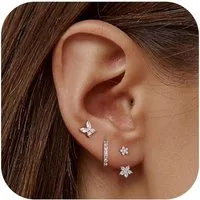 LuxusKollektion Schmuckset Ohrringe Set Silber 925 Ohrstecker Creolen Zirkonia Piercings 3 Paar