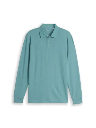 Tom Tailor - Langarm Poloshirt mit Waffelstruktur mineral stone blue - Gr. - L