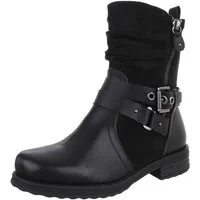 Ital-Design Stylischer Stretch-Stiefel mit Schnalle und Reißverschluss Stiefelette (90109997) Blockabsatz Western- & Bikerboots in Schwarz