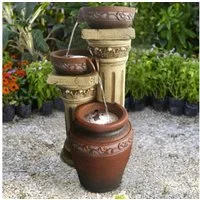 Wehmann Gartenbrunnen Solarbrunnen Toskana, 80 cm Höhe 43 cm Breite 43 cm Tiefe mit Ladeteil für Akku