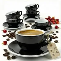 MUVELL Espressotasse Espressotassen Set 6 Tassen & Untertassen 0,8 cm dickwandig, 6-tlg., Keramik, 60 ml schwarz mit weißen Rand und Innenfläche