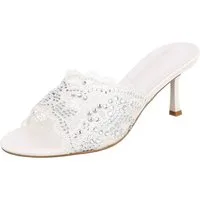 Ital-Design Damen Festliche Pantoletten mit Spitze und Pfennigabsatz für Events Pantolette (91895672) Pfennig-/Stilettoabsatz Sandalen & Sandaletten in Weiß