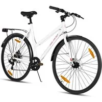 HILAND Cityrad 700C Herren Damen Student Aluminiumlegierung Pendler Stadtfahrrad, 7-Gang, mit Schutzblechen, Gepäckträger, Mechanische Scheibenbremse