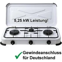 BlueCraft Gaskocher 3 flammig 50mbar Propan Gas Campingkocher 5,25 kW Gas-Kochfeld Gasherd, Camping Gas Kocher 3 flammen für Gasflasche