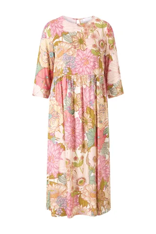Rich & Royal - Printed midi dress with smocked chest spring blush - Gr. - 36