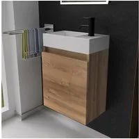 Alpenberger Badmöbel-Set Gäste WC Waschbecken mit Unterschrank - Badschrank Hängend, (Waschbeckenunterschrank mit Softclose, 2-tlg. Waschtisch Set Bamboo), Waschplätze für Kleine Bäder - Badschrank Hängend und Vormontiert