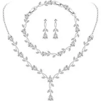 MOPUEA Schmuckset 3-teiliges Glitzer-Schmuckset, Halskette, Armband & Ohrringe (für Hochzeit, Abendparty & Prom, 3-tlg., mit Kristall/Zirkonia, Brautschmuck), Hochzeitsschmuck-Sets, Brautjungfern-Schmuck-Sets