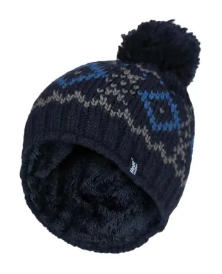 Herren Fleece gefüttert Thermal Winter Warm Beanie Bommelmütze mit Pom Pom