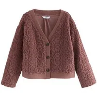 Next Cardigan Zopfstrickjacke mit Knöpfen aus Borg-Fleece (1-tlg)