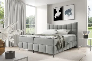 Boxspringbett Schlafzimmerbett CHARLES 200x200cm Stoff Aragon Hellgrau