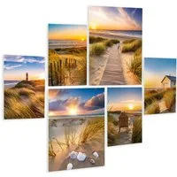 artissimo Mehrteilige Bilder Bilderset 6er-Set, Wandbilder-Set natur, Bilderwand, maritime Bilder, Strand und Meer: Sonnenuntergang