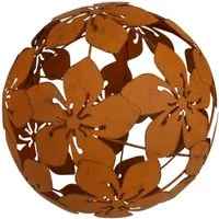 BURI Gartenfigur Metall Dekokugel Blüten Rostbraun 21cm Gartenkugel Gartendeko Metallde