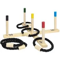 FIVMEN Spielturm-Spielzeugset Ringwurfspiel aus Holz Wurfspiel Set, (Indoor und Outdoor Spielspaß, Ring Wurfspiel Familienspiel, 10-tlg., mit 5 Wurfringe und 5 Spielstäben)