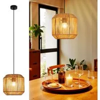 Nettlife Pendelleuchte Boho Vintage Rattan Pendelleuchte 1-flammig E27 Fassung Ø16 cm, LED wechselbar, für Schlafzimmer Bett Wohnzimmer Flur Esstisch