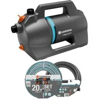 GARDENA Hauswasserwerk Gardena Gartenpumpe 4100 Silent Set mit 20 m Schlauch + Sauggarnitur