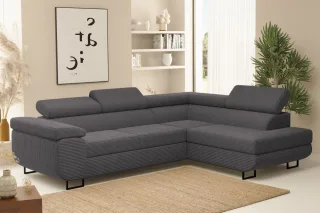 Ecksofa Sofa mit Schlaffunktion METZ Stoff Poso Dunkelgrau Ottomane Rechts