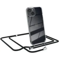EAZY CASE Handykette Hülle mit Kette für Apple iPhone 13 6,1 Zoll, Handykette Hülle mit Band Slimcover Schutzhülle Schwarz Clips Silber