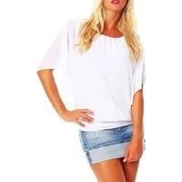 malito more than fashion Chiffonbluse malito Damen Bluse im Fledermaus Look, Tunika mit Rundhals und breite mit breitem Bund Einheitsgröße