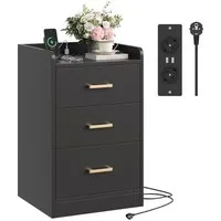 Homfa Nachttisch Nachtschrank mit Ladefunktion (1-St), 3 Schubladen, 2 AC-Steckdosen, 2 USB-Anschlüsse, 40x38x66cm