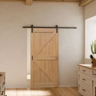 Holzschiebetür Scheunentor Eiche 1025x2150mm offene Laufschiene schwarz 35mm