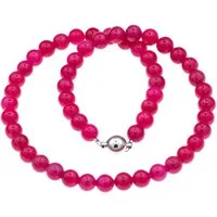 Bella Carina Perlenkette Perlen Kette pink mit 8 mm Jade Perlen Magnetverschluss, Pink Farben
