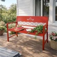 DanDiBo Gartenbank Metall Wetterfest Rot 120 cm 2 Sitzer Sitzbank Passion