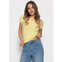 SASSYCLASSY T-Shirt Kurzarmshirt in geripptem Jersey für Damen Schlichtes T-Shirt mit Rundhalsuasschnitt in körpernahem Schnitt