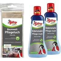 poliboy 99A1101, 2er Edelstahl Pflege matt mit Baumwolltuch Edelstahlreiniger (für Aluminium oder Edelstahl - Made in Germany)