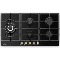 Klarstein Gas-Kochfeld Victoria Chef Edition Gas 5 Zonen Wok-Brenner Glaskeramik Retro, Gasherd Einbau Hob mit Wok-Brenner & elektrischer Zündung