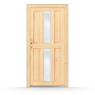 Nebeneingangstür Holz Glas, Modell Ulm, Naturholz unbehandelt, 980 x 1980 mm, DIN links innen öffnend, individuell konfigurieren